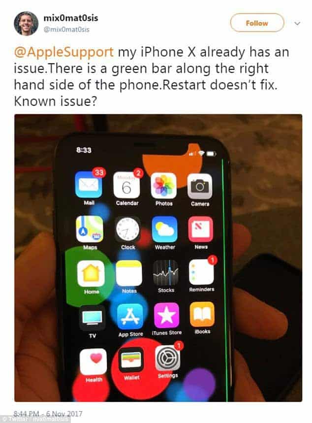 Iphone X Suffering From Green Line Of Death Screen Fault And Responsiveness Issues In The Cold