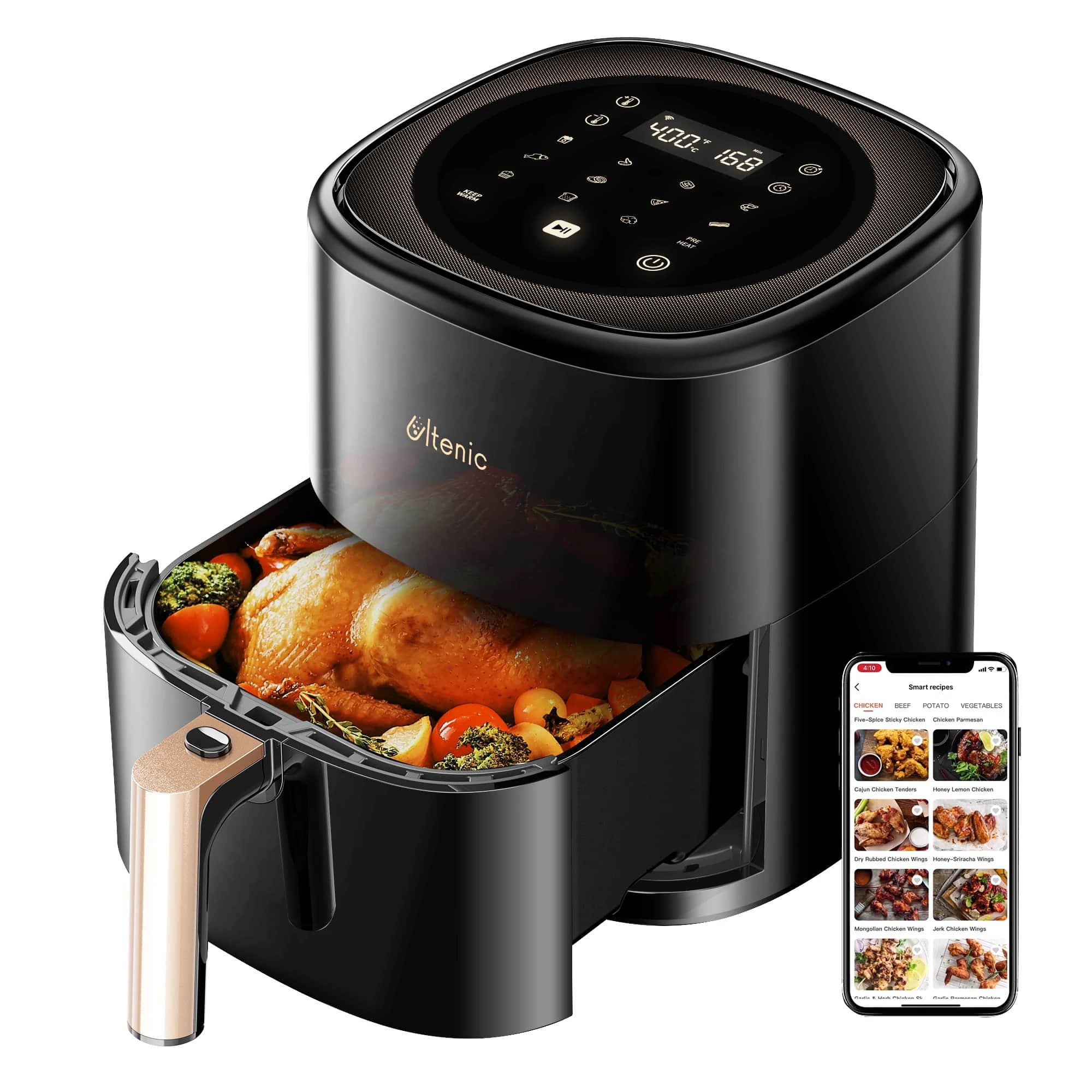 Ultenic K10 Smart  Air Fryer Oil-free Electric Oven Non-stick Pan 5L 11 Presets LED Touch Screen – Black