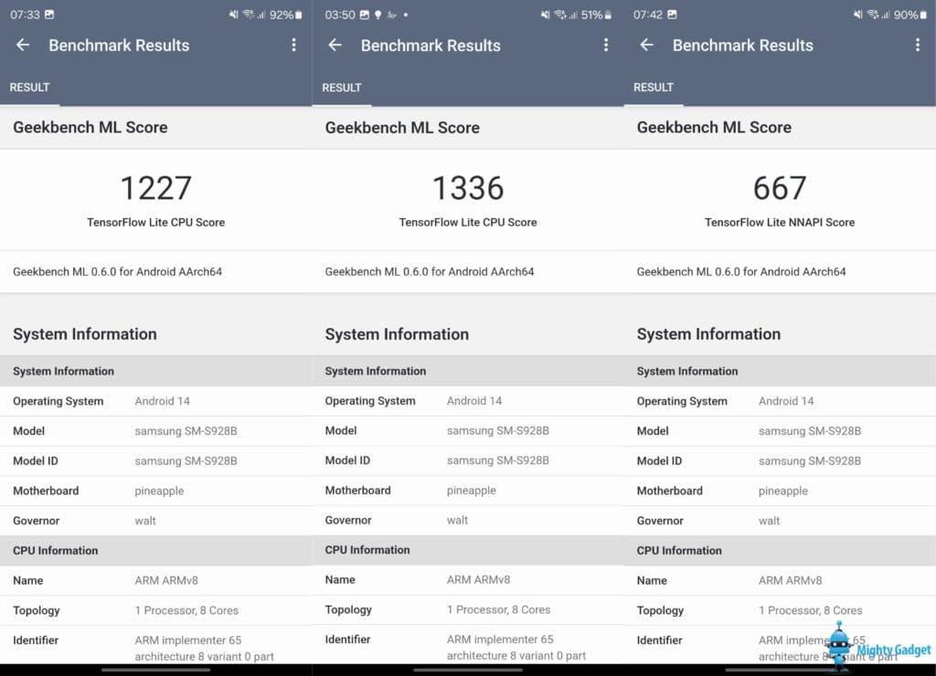 Samsung Galaxy S24 Ultra Geekbench ML Benchmark