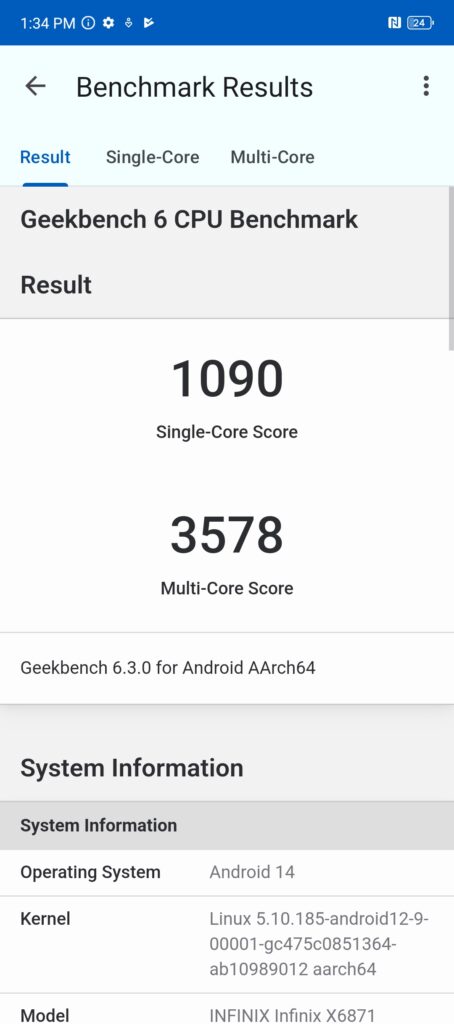 Infinix GT 20 Pro Geekbench Benchmark