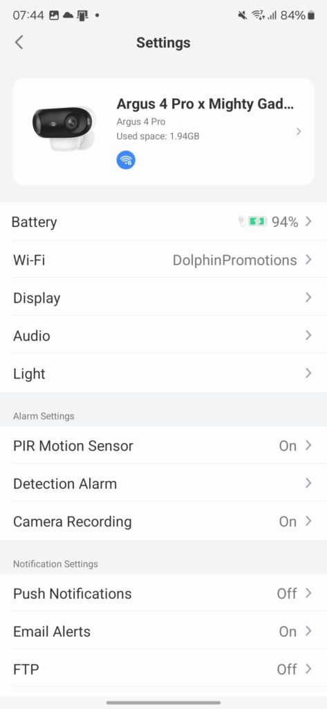 Reolink Argus 4 Pro App UI 2