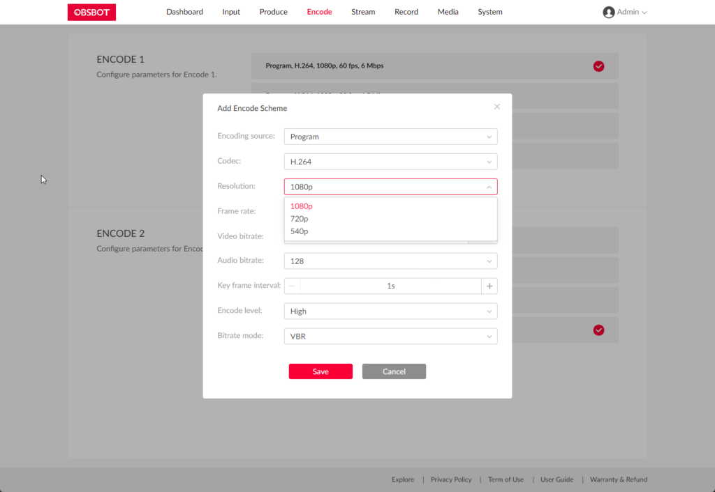 Obsbot Talent Web UI 3