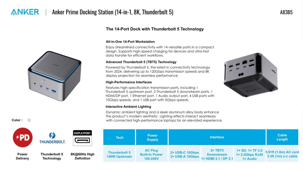 Anker Prime TB5 Docking Station Anker Prime TB5 Docking Station