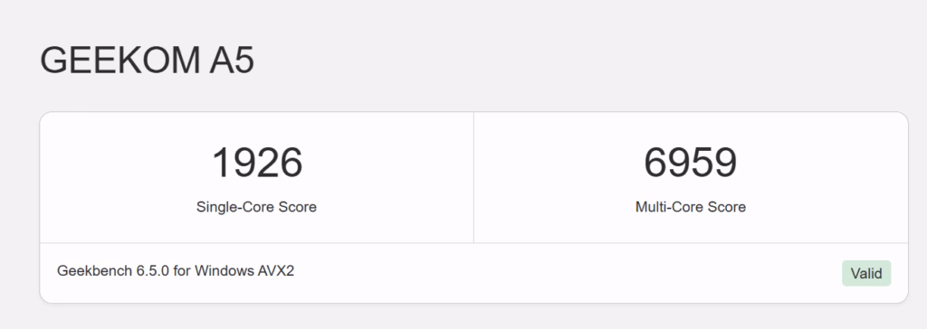 Geekom A5 2025 Geekbench